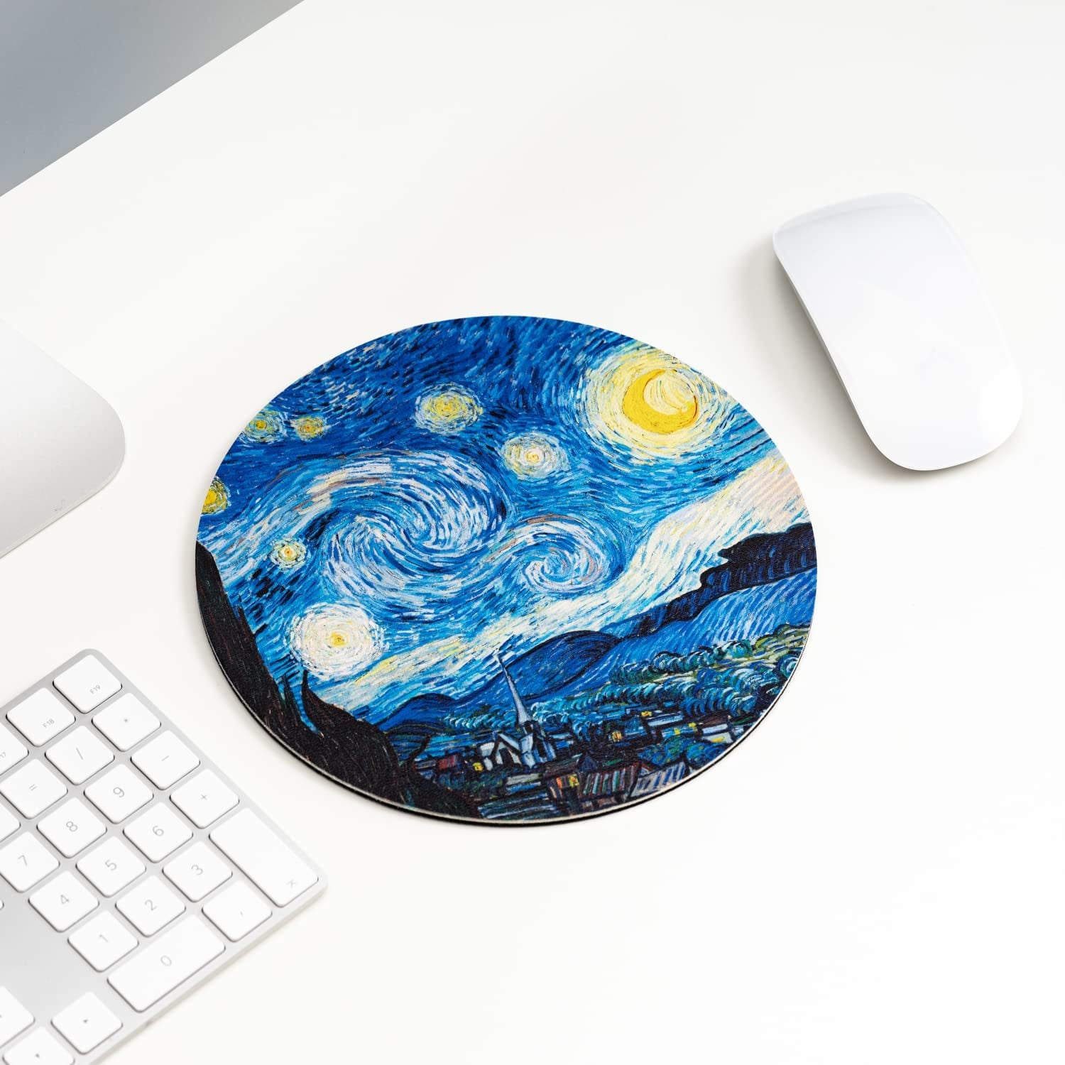 Mouse Pad - Mouse Pads with Famous Art, Cute Mouse Pad, Mouse Mat, Mousepad Mouse Pads for Wireless Mouse, Leather Mousepad (The Starry Night by Vincent Van Gogh)