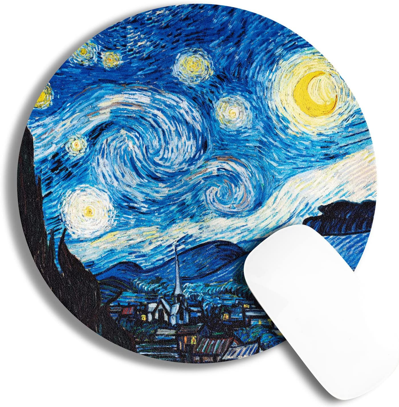 Mouse Pad - Mouse Pads with Famous Art, Cute Mouse Pad, Mouse Mat, Mousepad Mouse Pads for Wireless Mouse, Leather Mousepad (The Starry Night by Vincent Van Gogh)