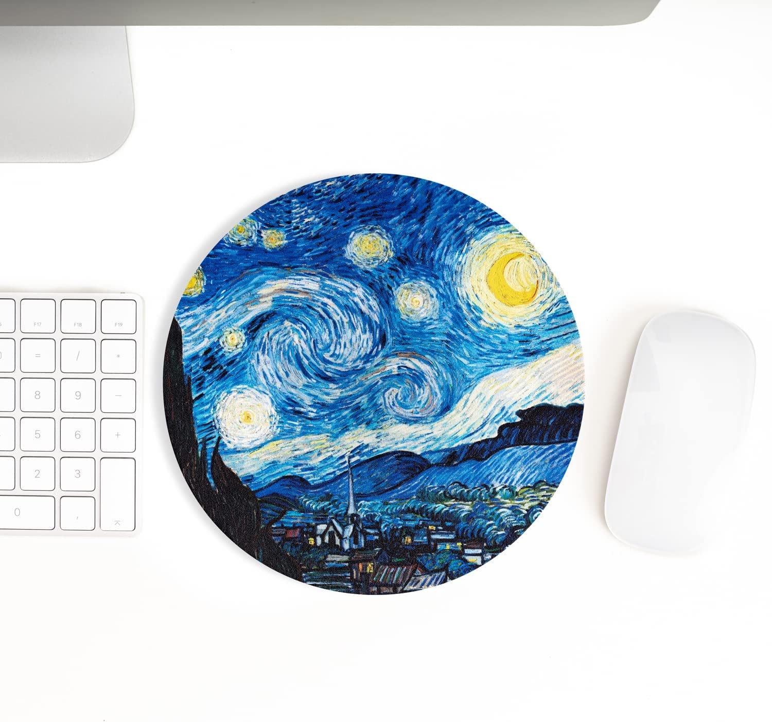 Mouse Pad - Mouse Pads with Famous Art, Cute Mouse Pad, Mouse Mat, Mousepad Mouse Pads for Wireless Mouse, Leather Mousepad (The Starry Night by Vincent Van Gogh)